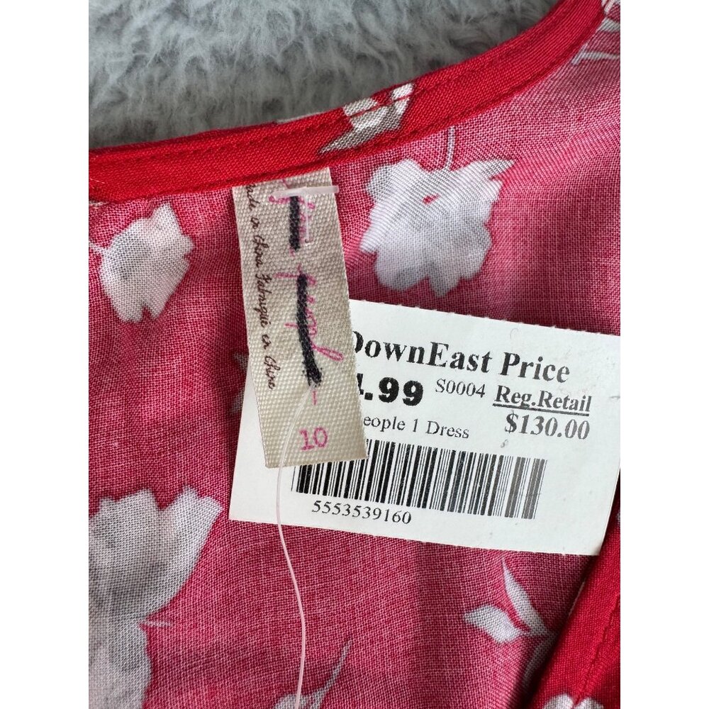 Free People Red Floral Print Keyhole Back Dinner Dress Size 10 NWT - Picture 14 of 16